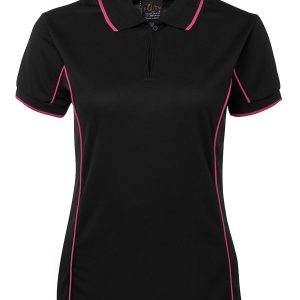 Ladies Podium Short Sleeve Piping Polo(Black/Pink