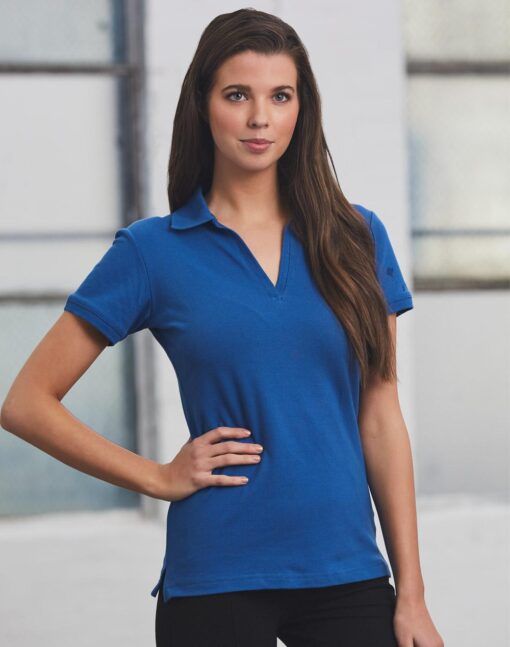 Ladies LONGBEACH Cotton Pique Knit Short Sleeve Polo