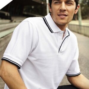 Unisex Adult Double Striped Polo With Striped Collar Cuffs