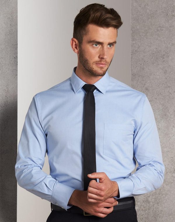 Men's CVC Oxford with chest pocket Long Sleeve Shirt