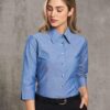 Ladies' wrinkle free chambray shirt 3/4 sleeve
