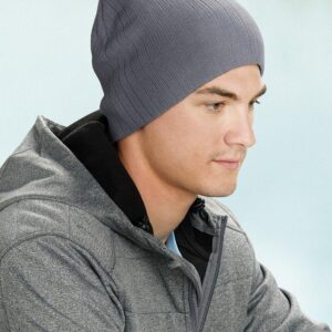 Acrylic knit beanie with cable row feature