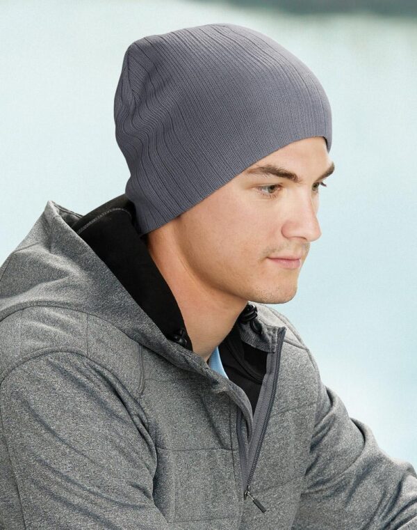Acrylic knit beanie with cable row feature