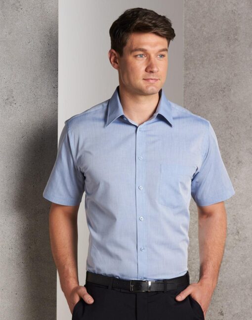 Men's Fine Chambray Short Sleeve Shirt(Blue