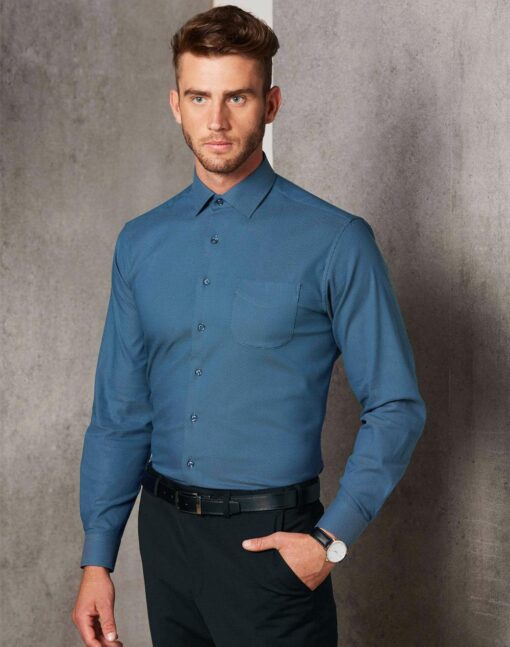 Men's Pin Dot Stretch L/S Shirt(Black