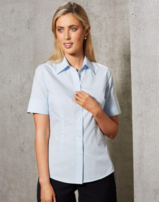 Women's Self Stripe S/S Shirt(Pale Blue