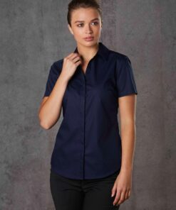 Ladies' Dobby Striped Taped S/S Shirt