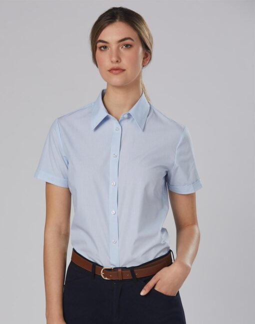 Women's Fine Stripe S/S Shirt(Pale Blue