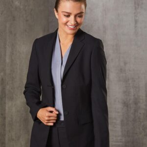 Women's Two Buttons Mid Length Jacket in Poly/Viscose Stretch
