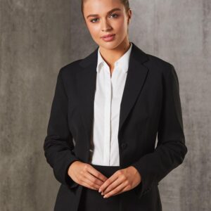 Women's One Button Cropped Jacket in Poly/Viscose Stretch Stripe
