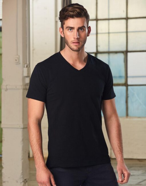 Men's V-Neck Short Sleeves Tee(Black