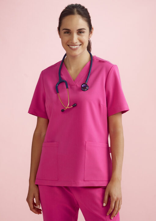 Womens Pink V-Neck Scrub Top(Pink