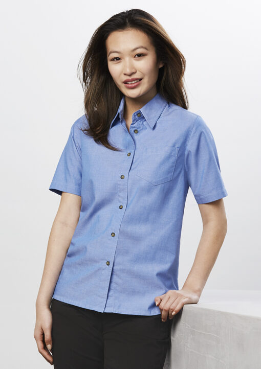 Womens Chambray Short Sleeve Shirt(Chambray Blue