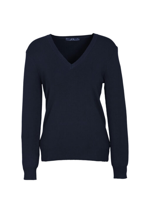 Womens V-Neck Knit Pullover(Navy