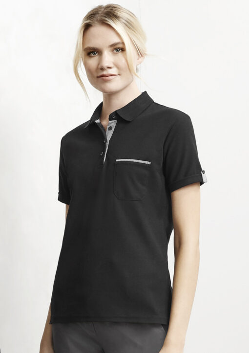 Womens Edge Short Sleeve Polo(Black/Check