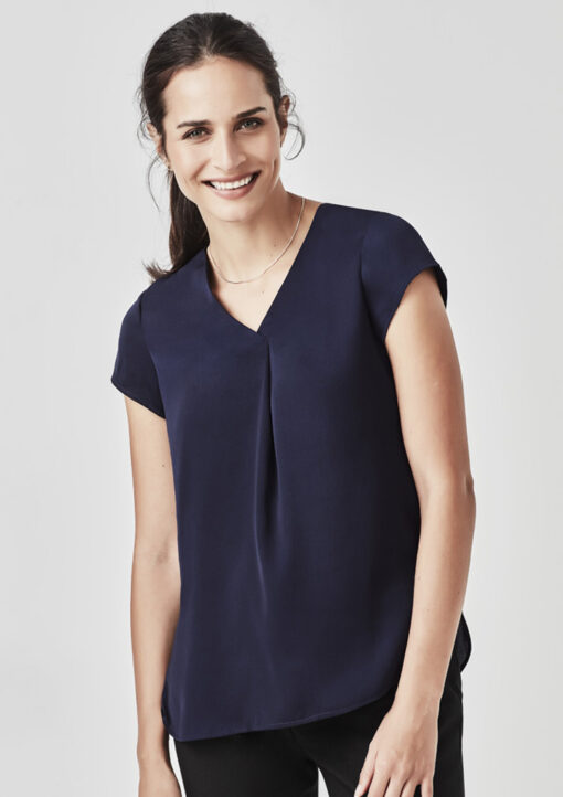 Womens Kayla V-Neck Pleat Blouse